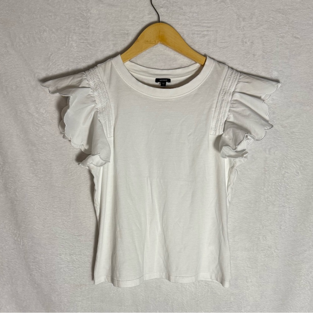 Elegant White Ruffle Sleeve Top from EXPRESS